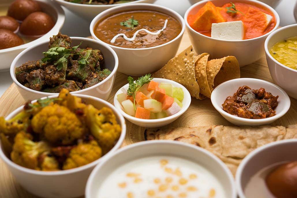 Assortment of popular Indian food